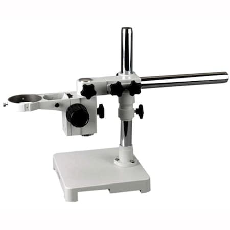 White Single Arm Boom Stand For Stereo Microscopes - Steel Arm, Tube Mount , 76mm Focus Block